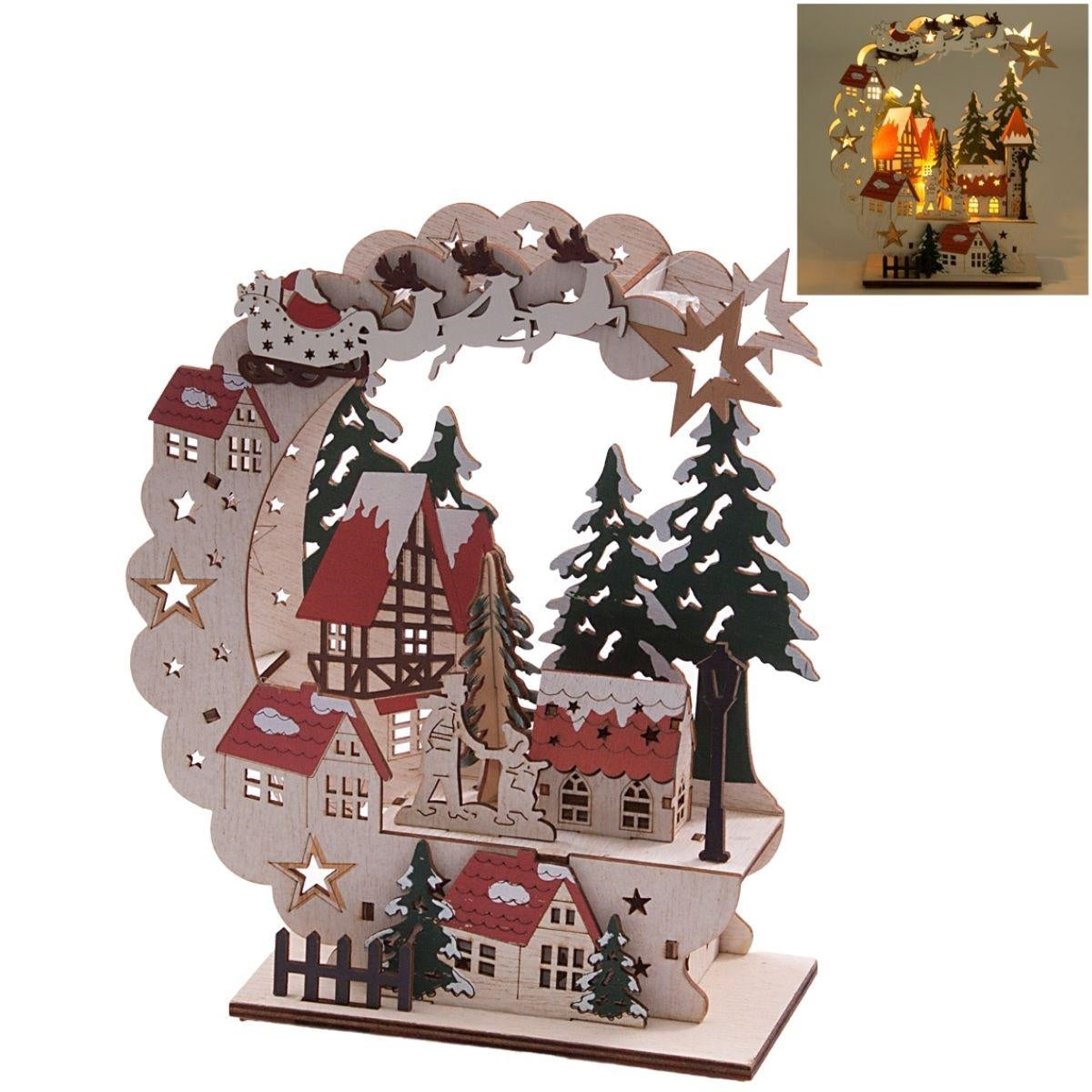 Paesaggio natalizio in mdf con luci 19x8H23