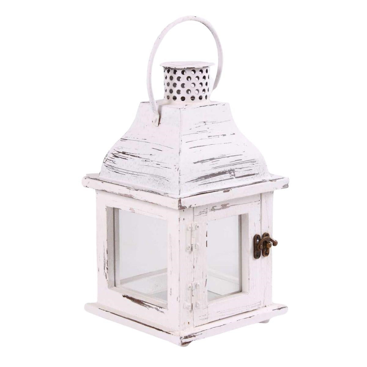 Lanterna bianca in abete e metallo 16X16H31