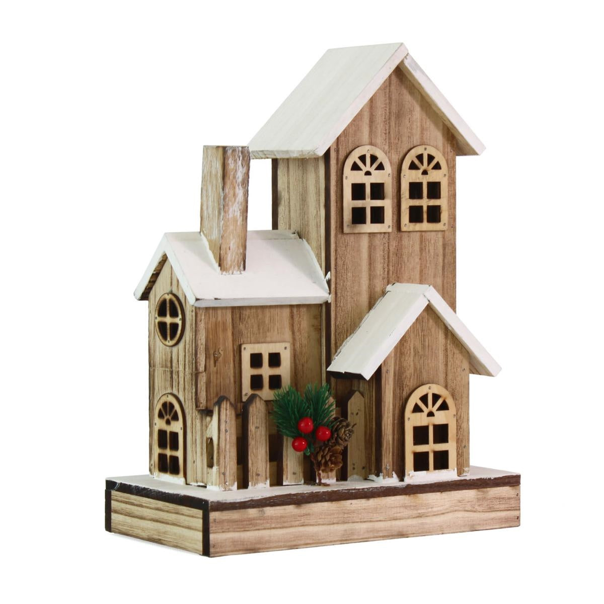 Casetta natalizia decorativa in legno di abete con led 24X14H32
