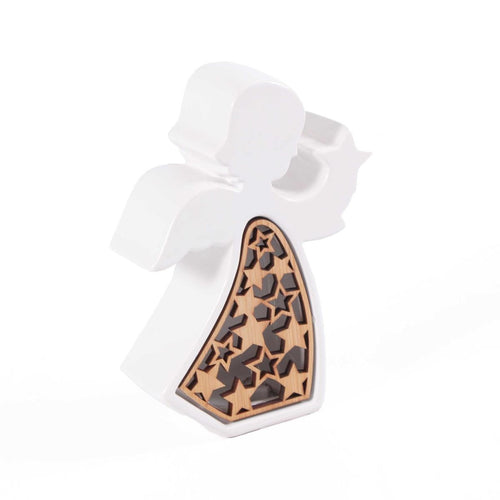 Angelo in ceramica e bambù con Led 15H20