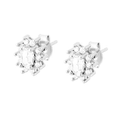 Orecchini con Zircone Ovale Bianco contornato con Zirconi Bianchi in ARGENTO 925 Galvanica Rodio - Milano 7 Arte e Design