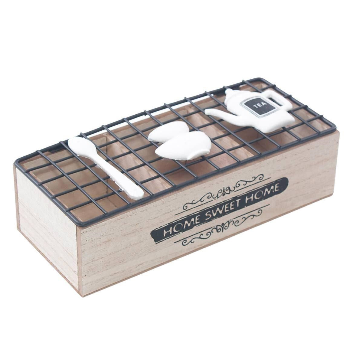 Scatola in abete e metallo "Home Sweet Home" 24X10H7