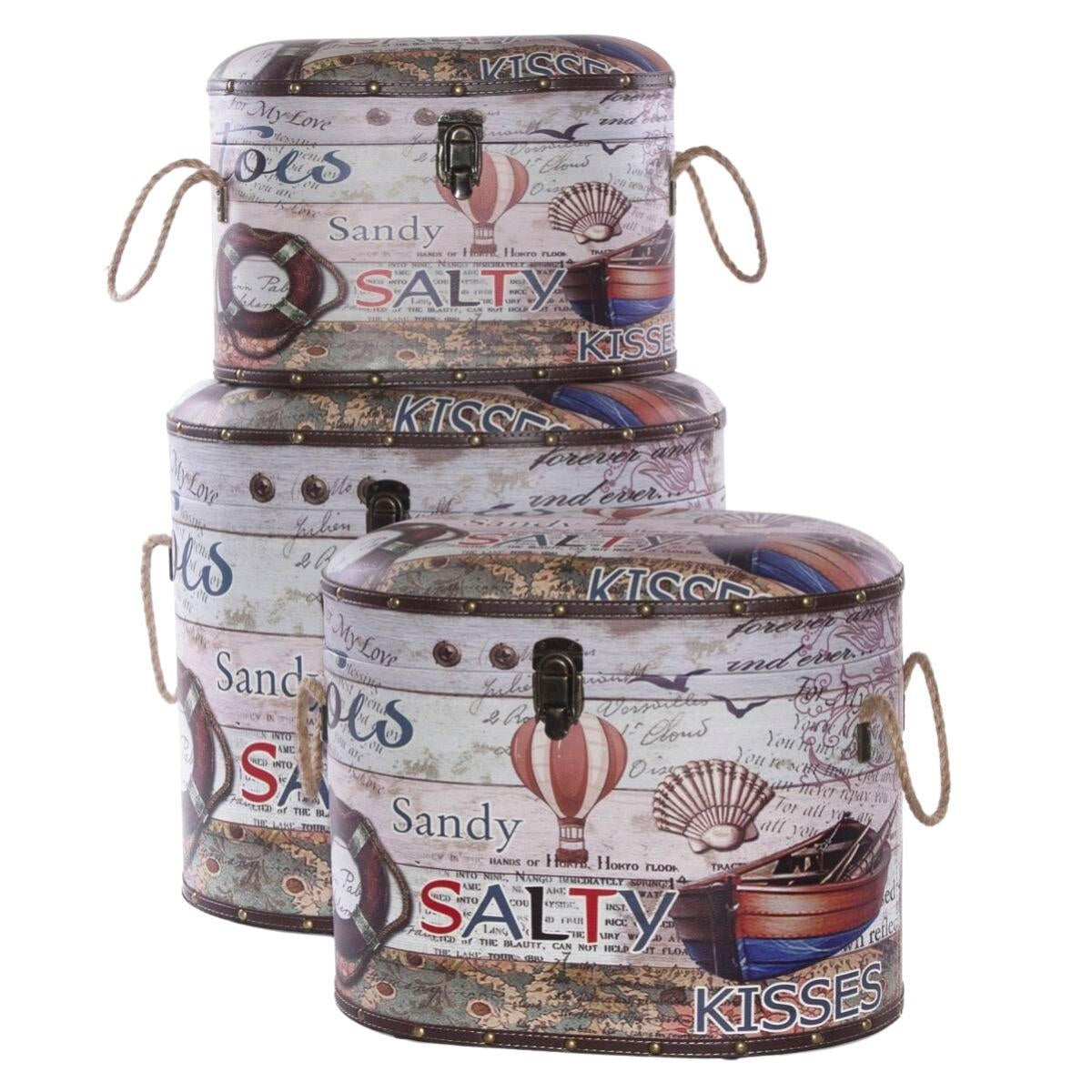 Pouf contenitore con stampa mare 45x33H48 in set di 3