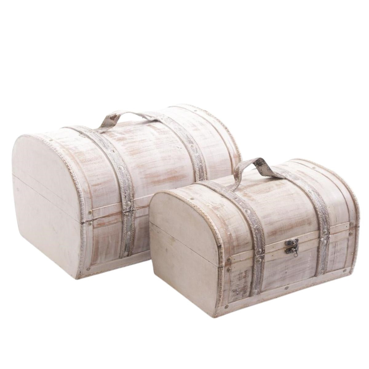 Baule bombato in compensato bianco 35X29H23 in set di 2