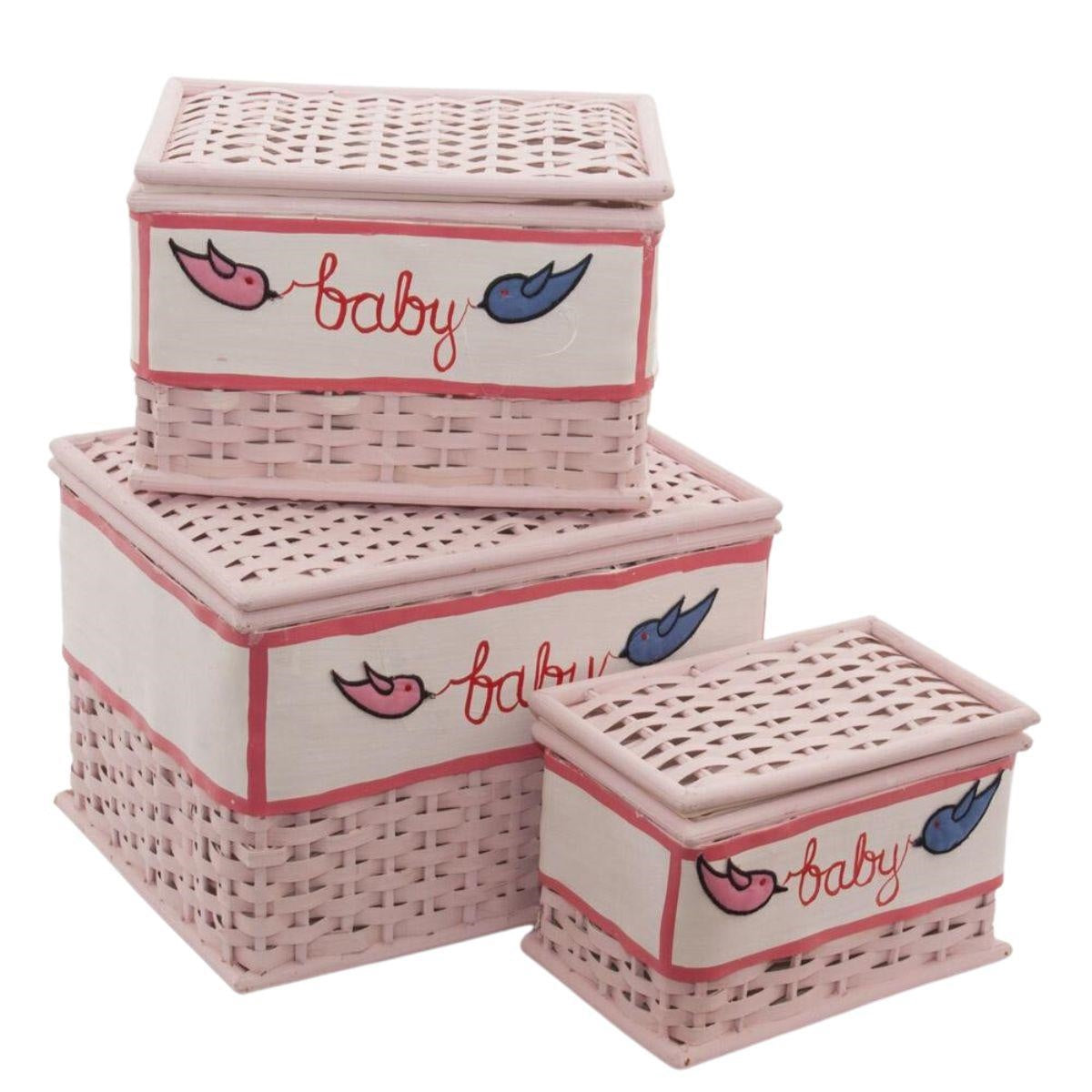 Baule in bambù rosa 33X25 in set di 3 - Milano 7 Arte e Design