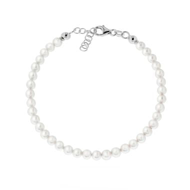 Bracciale Filo Perla Bianca mm 4 in vetro perlato con filo e chiusura in ARGENTO 925 Galvanica Rodio - Milano 7 Arte e Design