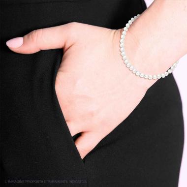 Bracciale Filo Perla Bianca mm 4 in vetro perlato con filo e chiusura in ARGENTO 925 Galvanica Rodio