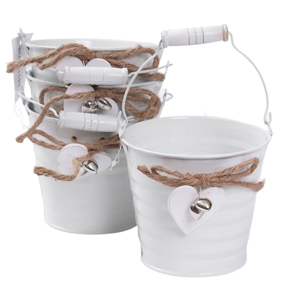 Portavaso bianco in latta Ø13H11 in set di 4