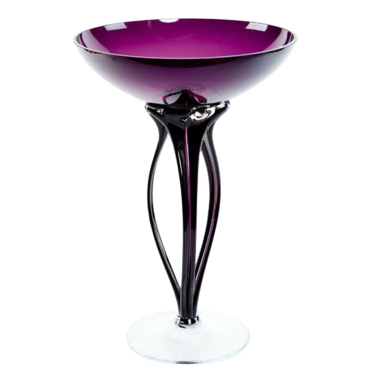 Vaso a coppa in vetro viola H40