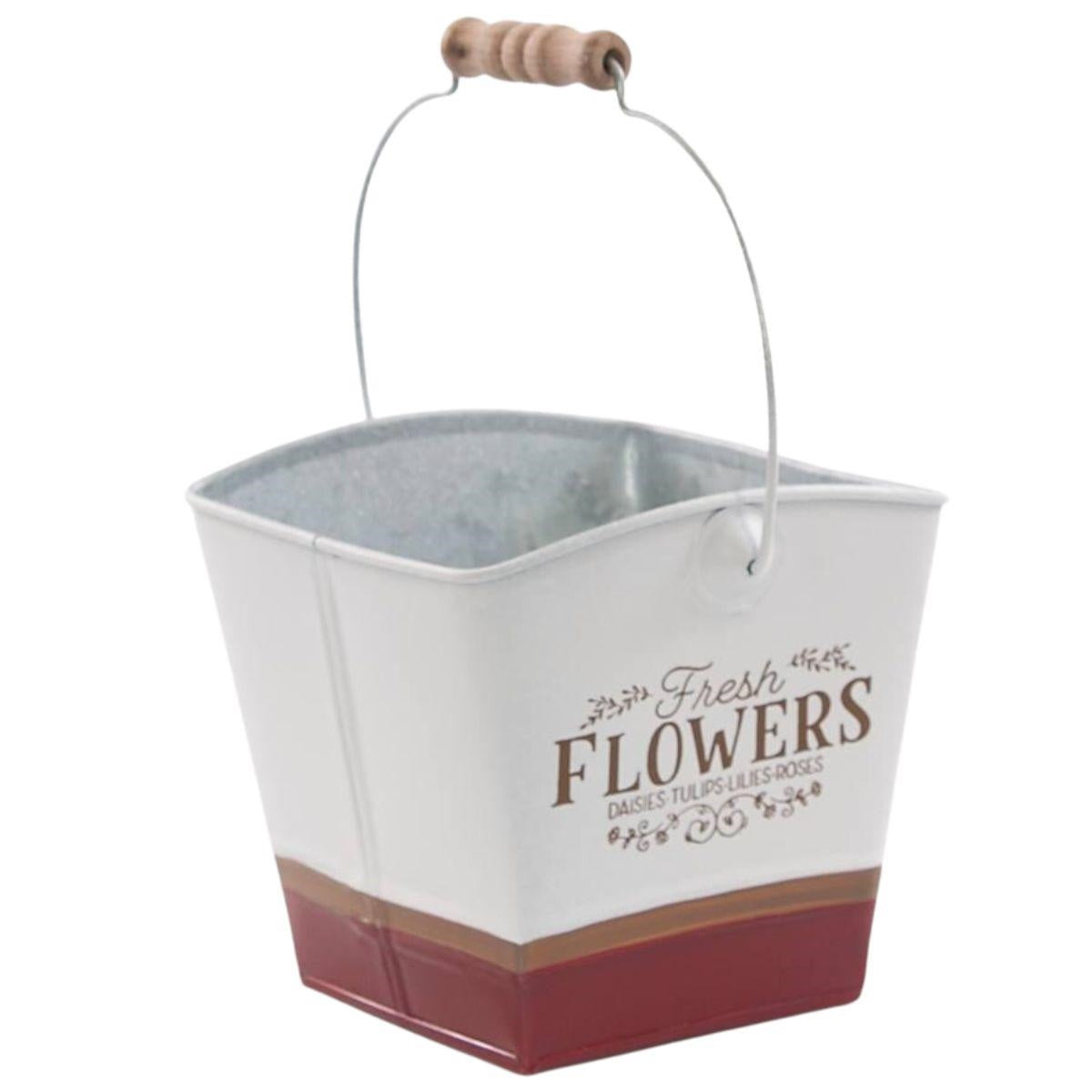 Vaschetta quadrata in latta "Flowers" 15X15H26