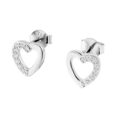 Orecchini a forma di Cuore con Zirconi Bianchi in ARGENTO 925 Galvanica Rodio - Milano 7 Arte e Design