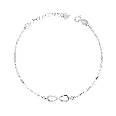 Bracciale Catena Forzatina Infinito con Zirconi Bianchi in ARGENTO 925 Galvanica Rodio - Milano 7 Arte e Design