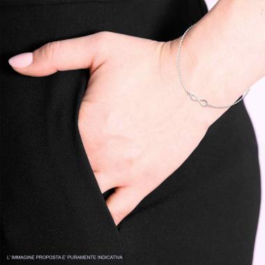 Bracciale Catena Forzatina Infinito con Zirconi Bianchi in ARGENTO 925 Galvanica Rodio