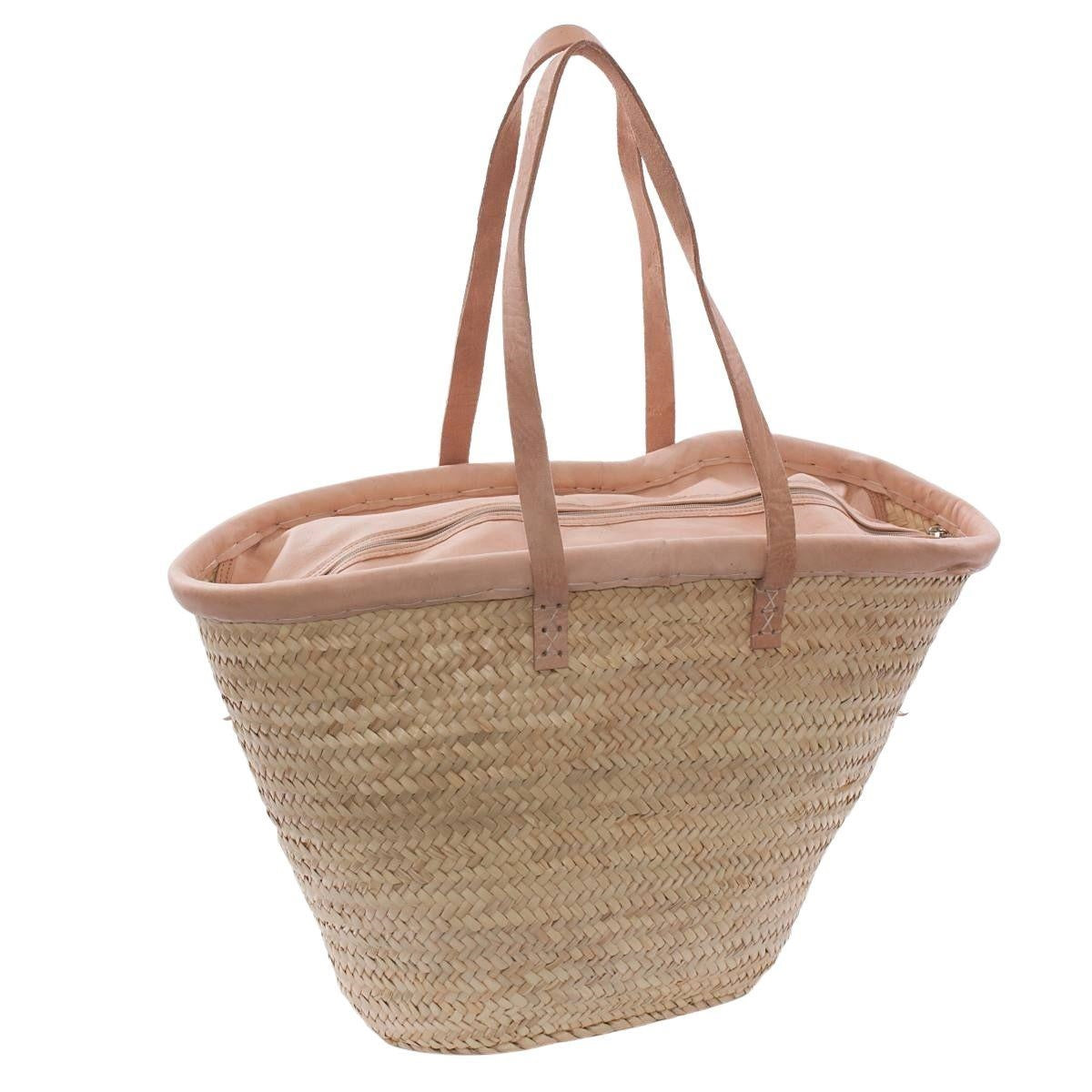 Borsa in palma con manici  in cuoio 48X15H25