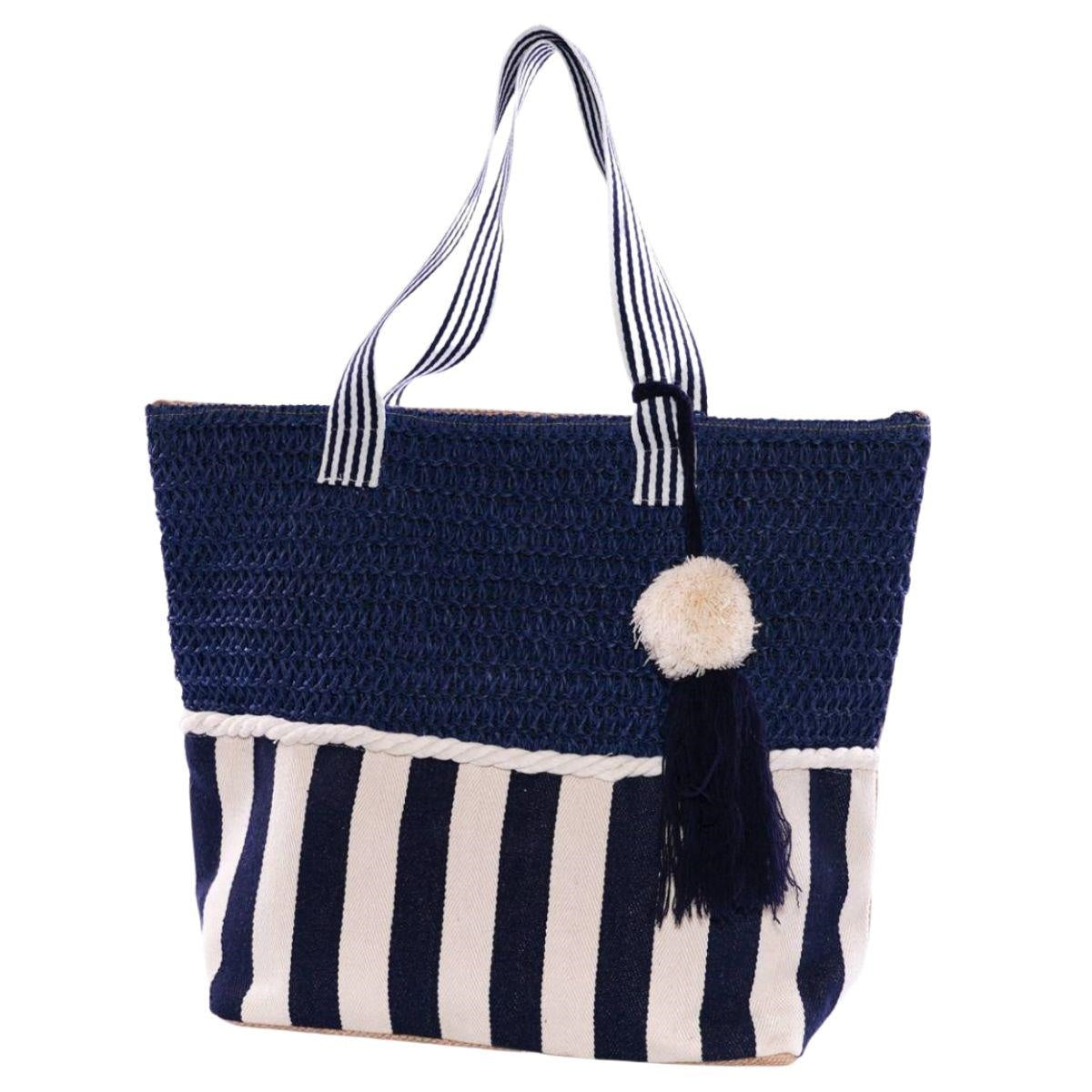 Borsa in cotone a righe blu 50XH40 - Milano 7 Arte e Design