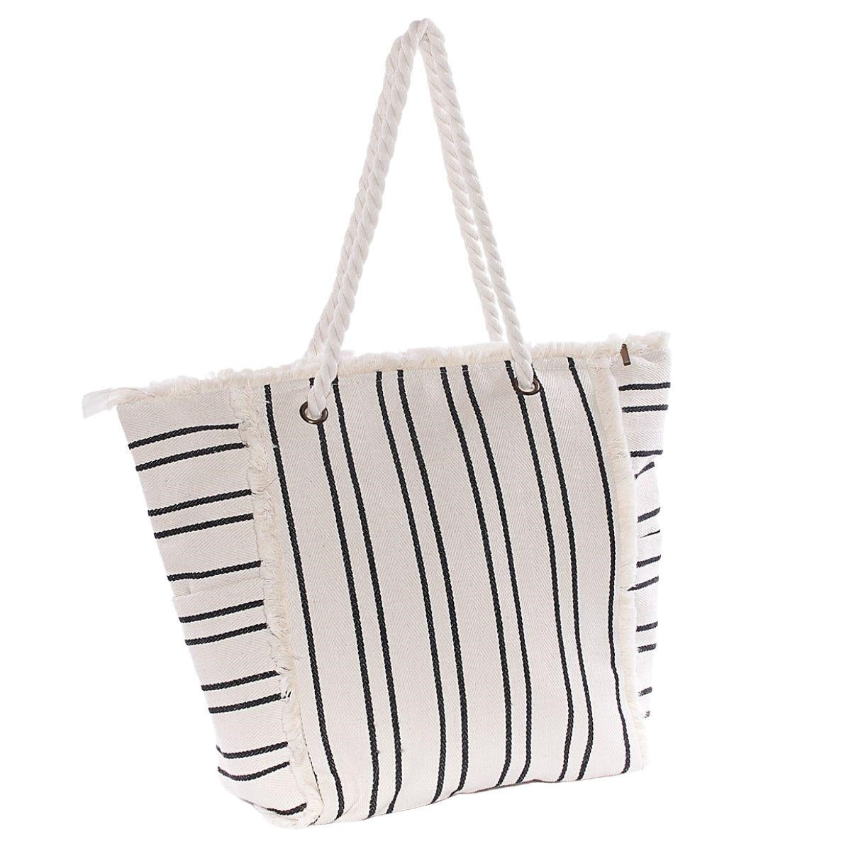 Borsa in cotone a righe nere 31H36 - Milano 7 Arte e Design