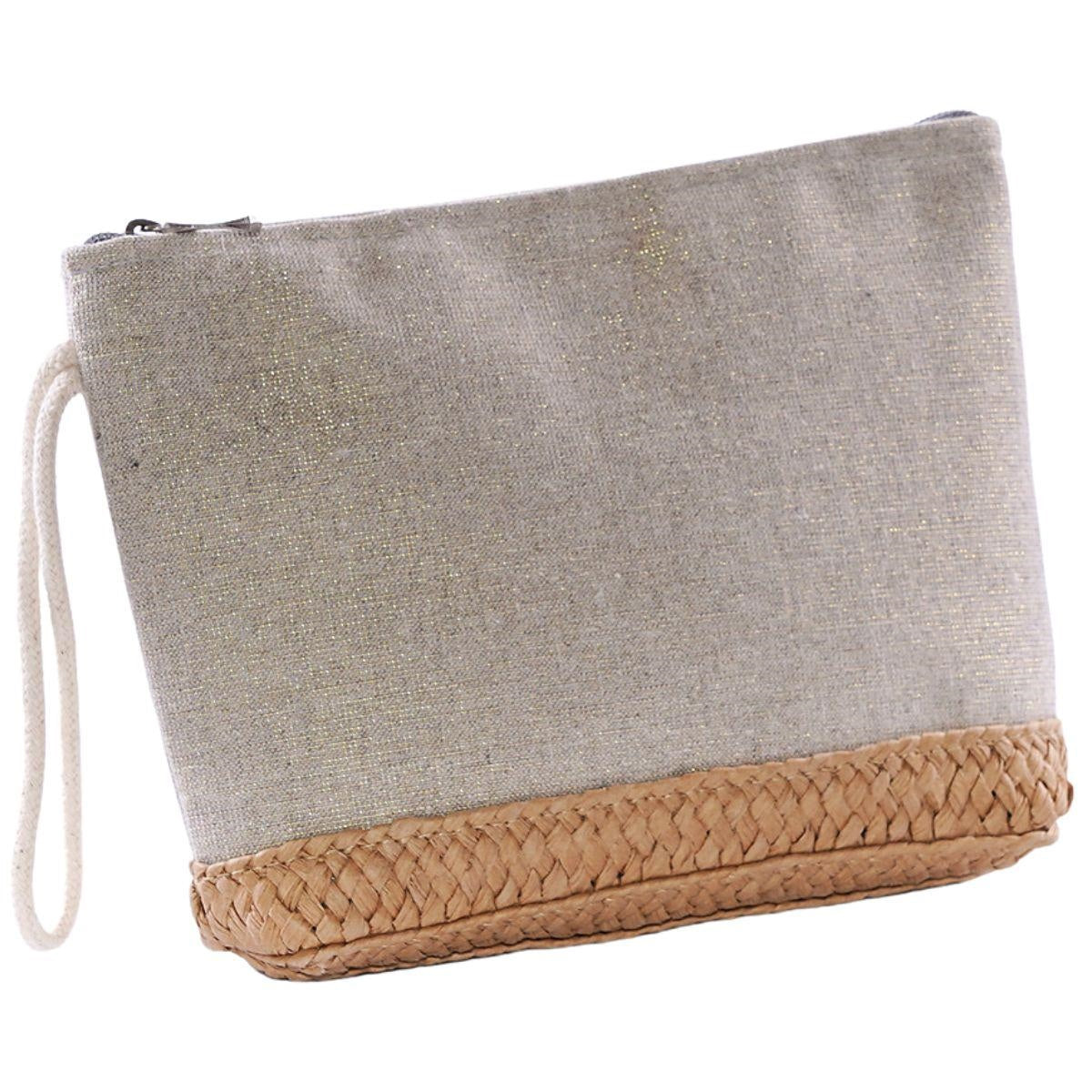 Pochette in tela beige e fibre naturali 22XH18