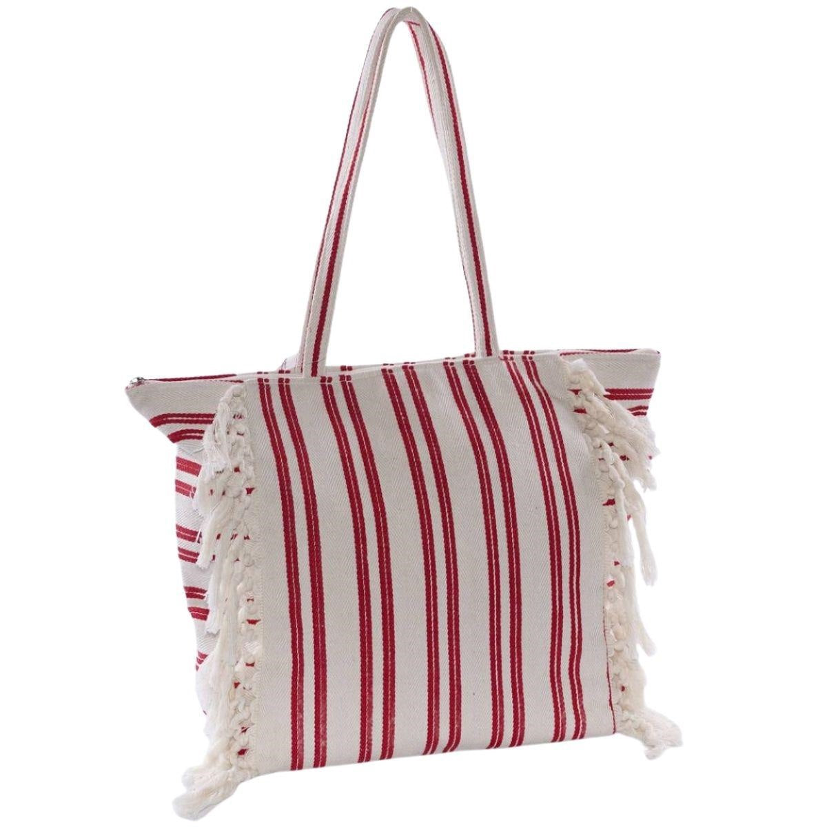 Borsa in cotone a strisce con frange 51XH35 - Milano 7 Arte e Design