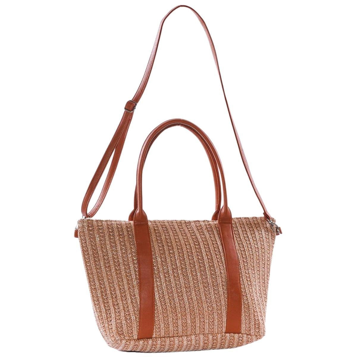 Borsa in fibre naturali con doppio manico in ecopelle 42XH35