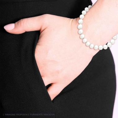 Bracciale Perla Bianca mm 8 in vetro perlato con filo e chiusura in ARGENTO 925 Galvanica Rodio