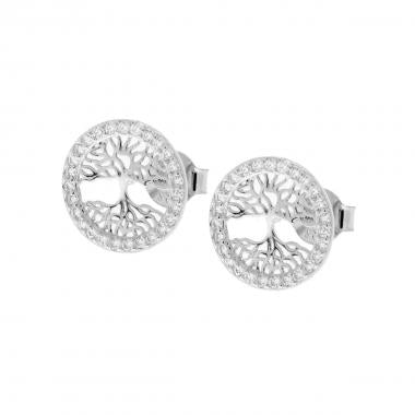 Orecchini con Albero della Vita e Zirconi Bianchi in ARGENTO 925 Galvanica Rodio - Milano 7 Arte e Design