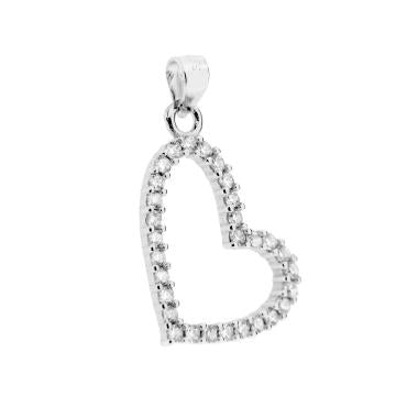 Ciondolo Cuore con Zirconi Bianchi in ARGENTO 925 Galvanica Rodio - Milano 7 Arte e Design