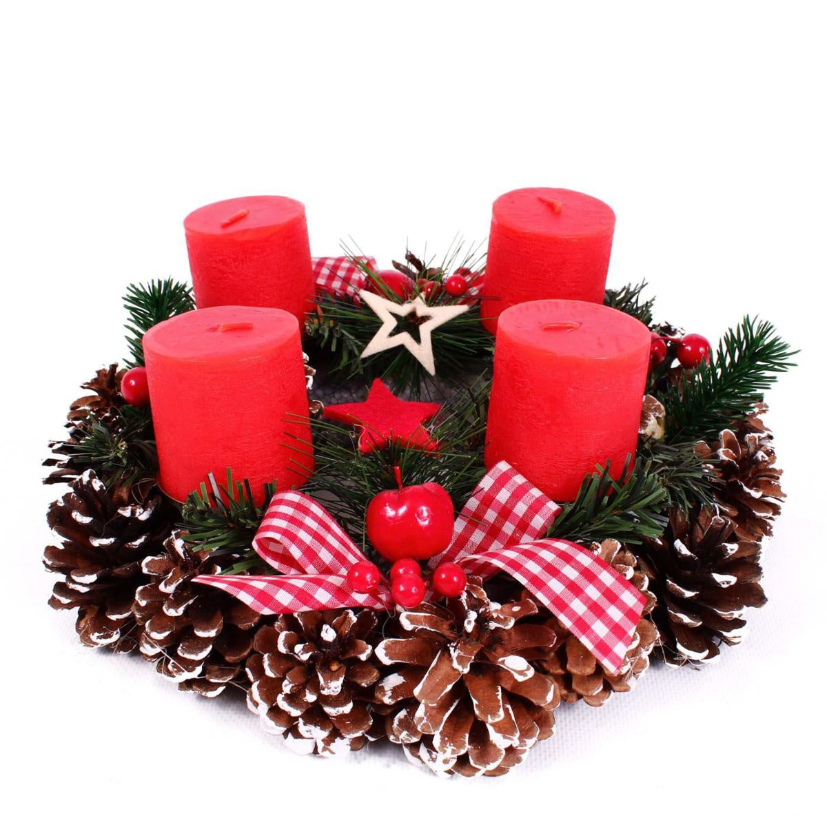 DECORAZIONE NATALE CENTROTAVOLA CON 4 CANDELE ROSSE DIAM.30H10