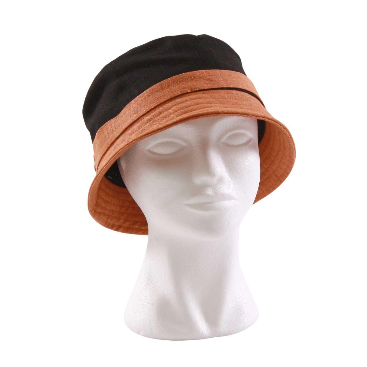 CAPPELLO pescatore lino nero arancio 100% LINO - Milano 7 Arte e Design