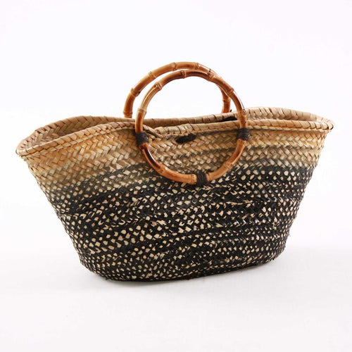 BORSA PAGLIA DIPINTA A MANO - MANICO BAMBOO - Milano 7 Arte e Design