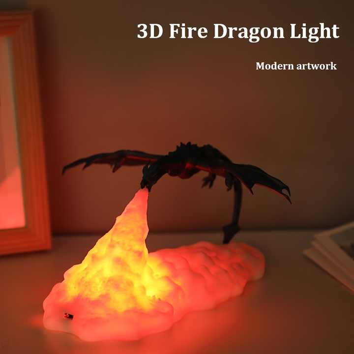 NNEDSZ Red Fire Dragon 3D Printed LED Dragon Flame Night Light – Unique Decorative Lamp for Desk, Bedroom & Gift Ideas
