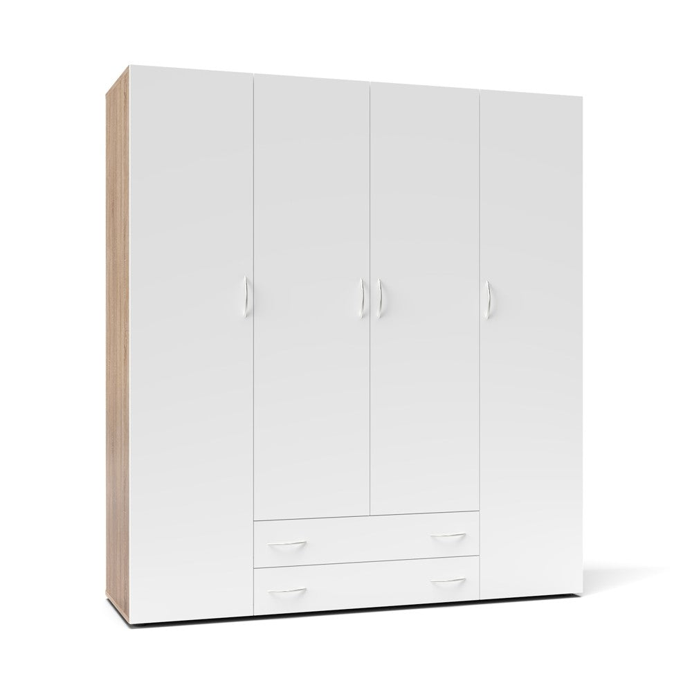 Armadio 4 ante 2 cassetti Seba 4 colore bianco con fianchi rovere