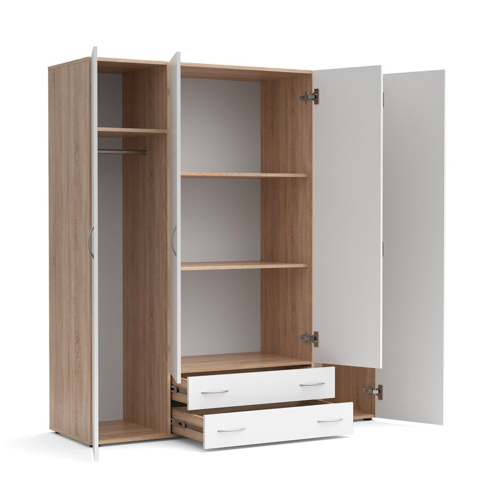 Armadio 4 ante 2 cassetti Seba 4 colore bianco con fianchi rovere