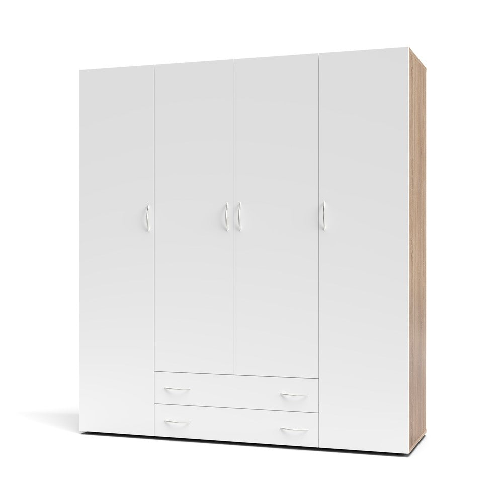 Armadio 4 ante 2 cassetti Seba 4 colore bianco con fianchi rovere