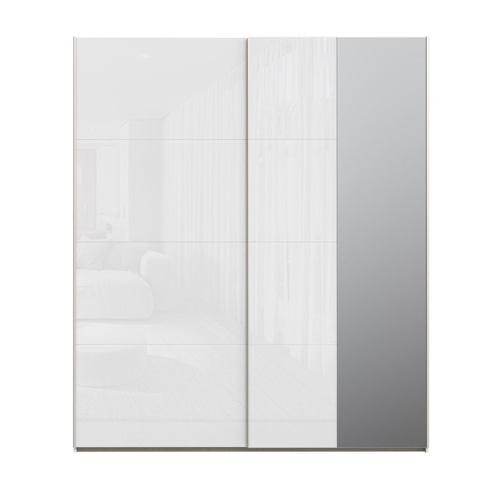 Armadio Afra 2 ante scorrevoli con specchio colore bianco lucido