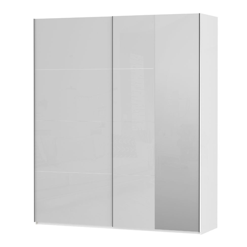 Armadio Afra 2 ante scorrevoli con specchio colore bianco lucido