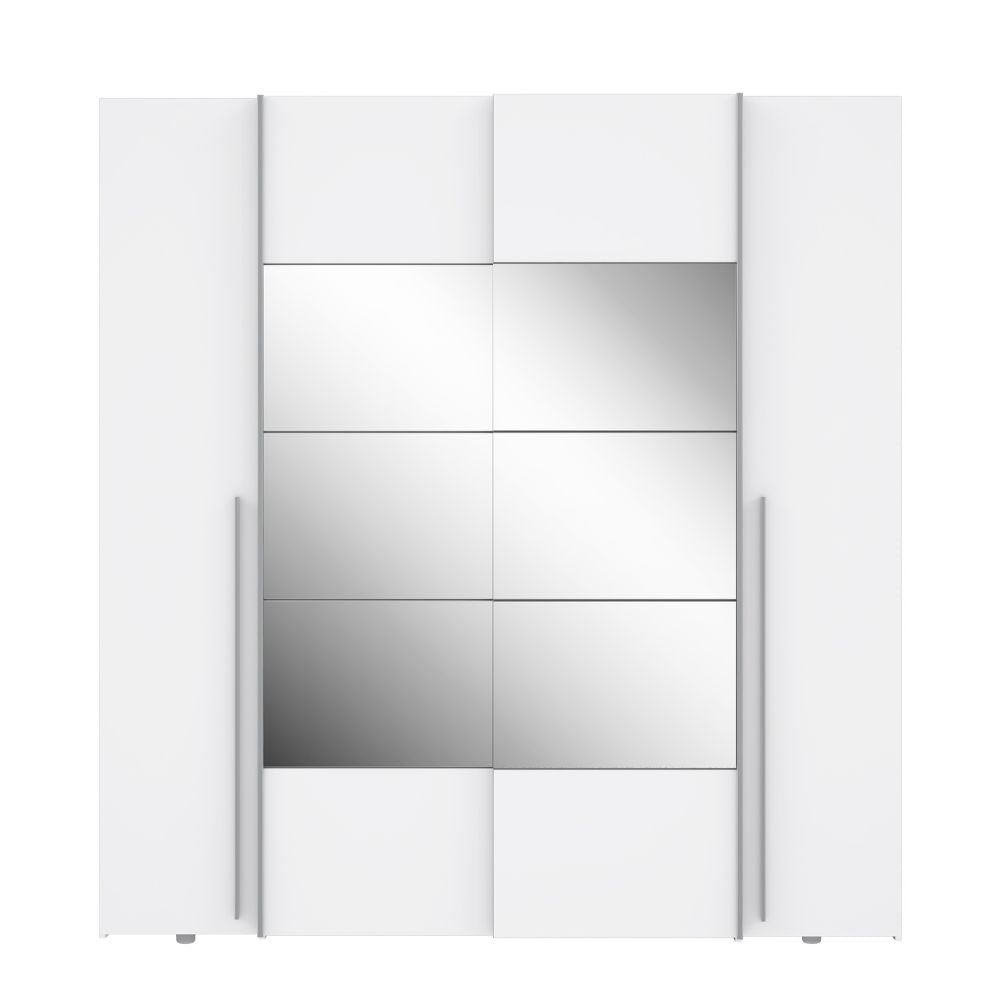 Armadio Callia 2 ante battenti bianco e 2 ante scorrevoli con specchio 200.1x61.2xH210.5 cm.