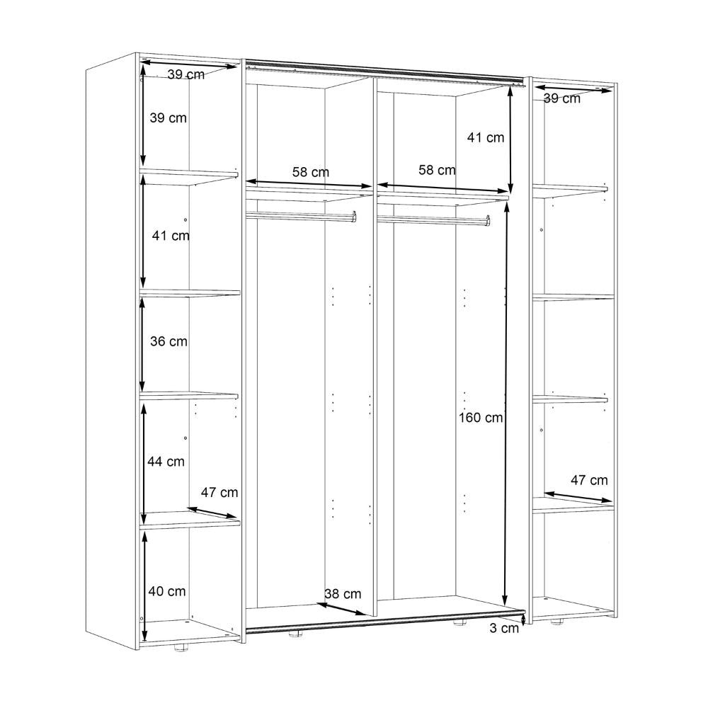 Armadio Callia 2 ante battenti bianco e 2 ante scorrevoli con specchio 200.1x61.2xH210.5 cm.