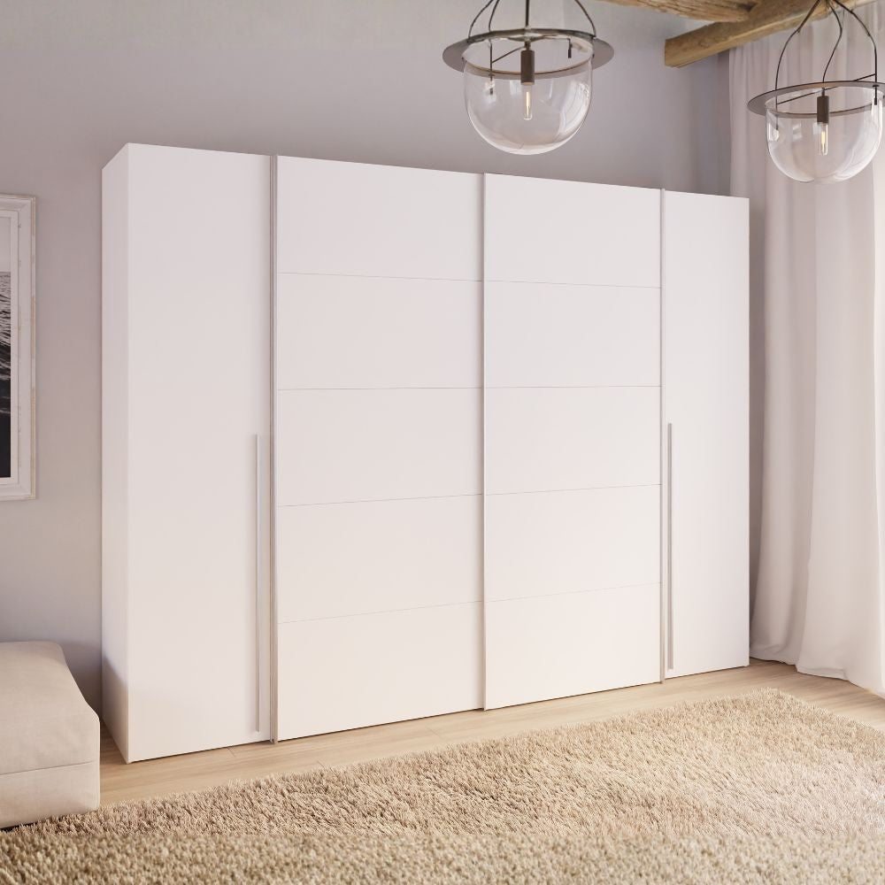 Armadio Callia con 2 ante battenti e 2 ante scorrevoli colore bianco 270.3x61.2xH210.5 cm.