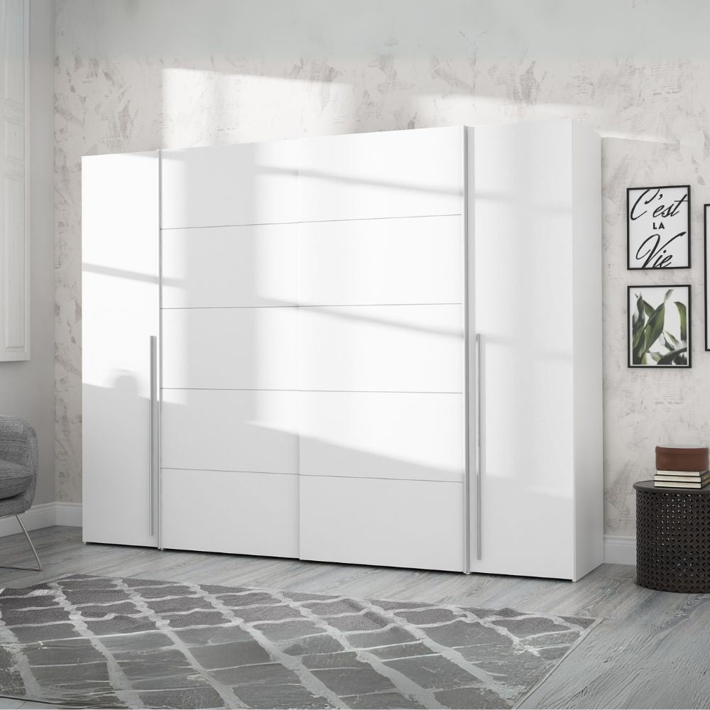 Armadio Callia con 2 ante battenti e 2 ante scorrevoli colore bianco 270.3x61.2xH210.5 cm.