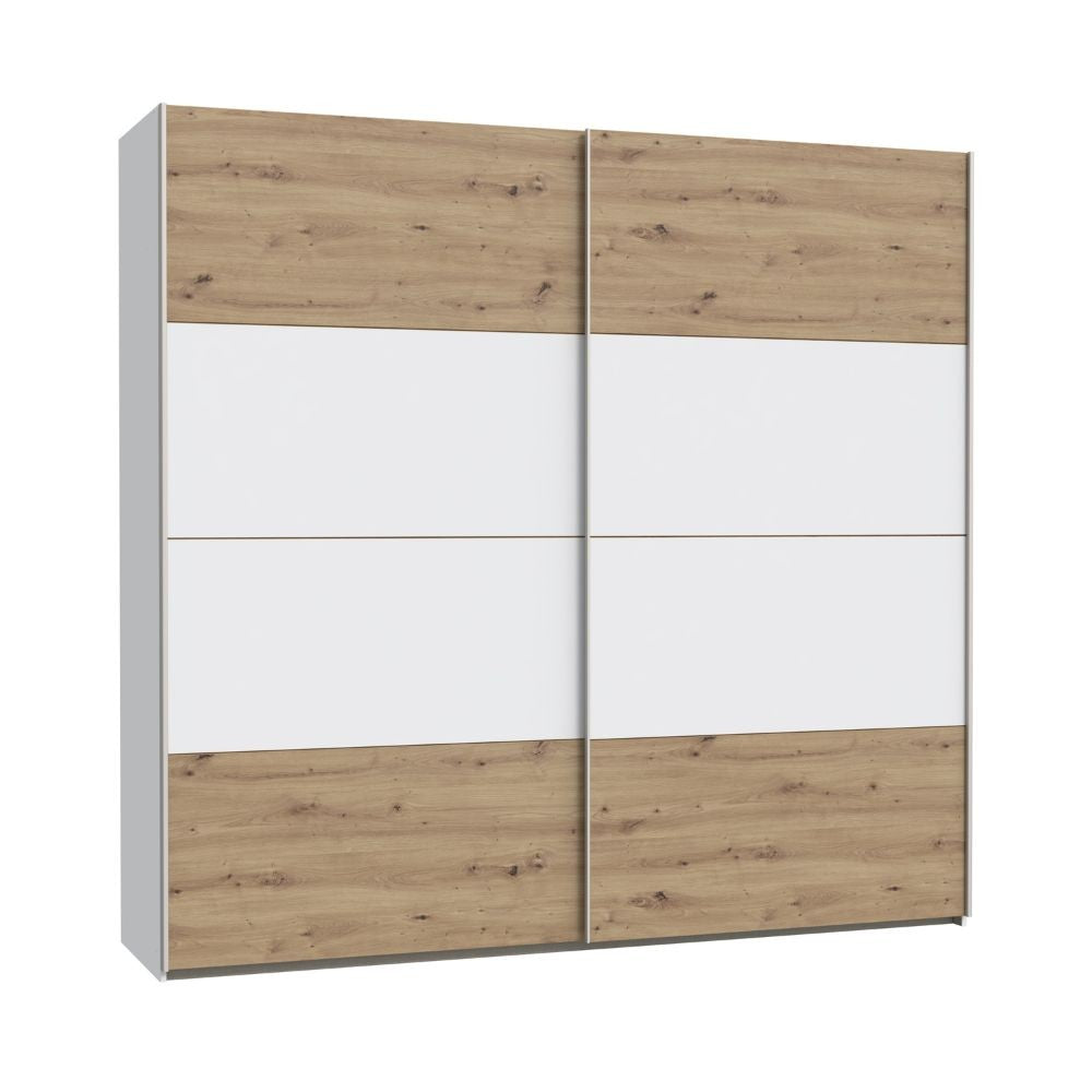 Armadio Elio 2 ante scorrevoli colore rovere con dettaglio bianco o rovere