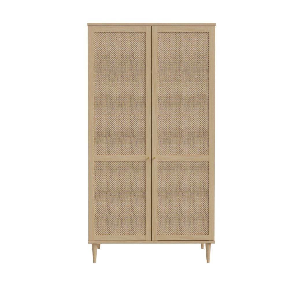 Armadio Livia 2 ante battenti con dettaglio in rattan intrecciato colore rovere