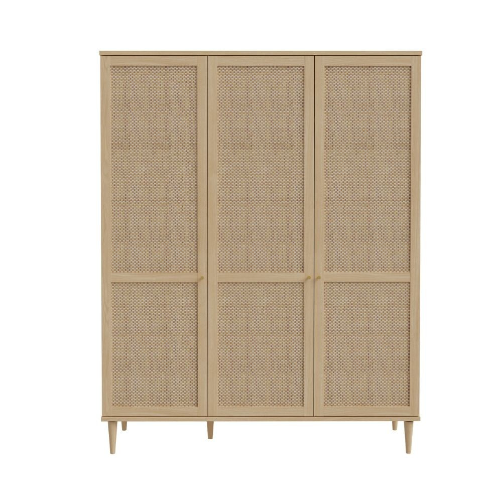 Armadio Livia 3 ante battenti con dettaglio in rattan intrecciato colore rovere