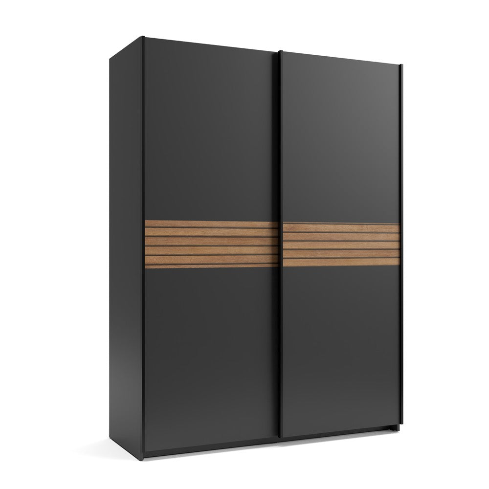 Armadio Metropol 2 ante scorrevoli 150 cm. colore antracite con inserti rovere