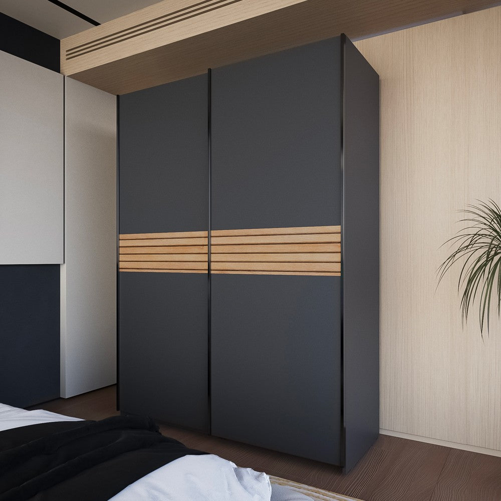 Armadio Metropol 2 ante scorrevoli 150 cm. colore antracite con inserti rovere