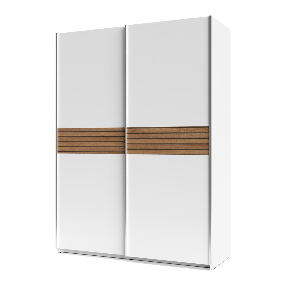Armadio Metropol 2 ante scorrevoli 150 cm. colore bianco con inserti rovere