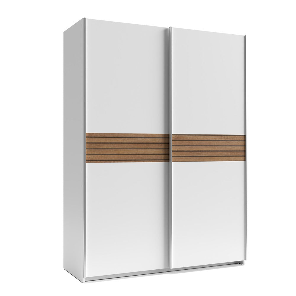 Armadio Metropol 2 ante scorrevoli 150 cm. colore bianco con inserti rovere