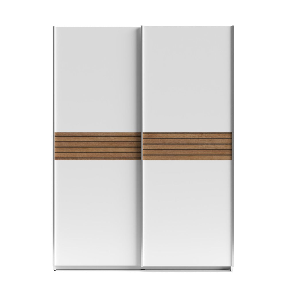 Armadio Metropol 2 ante scorrevoli 150 cm. colore bianco con inserti rovere