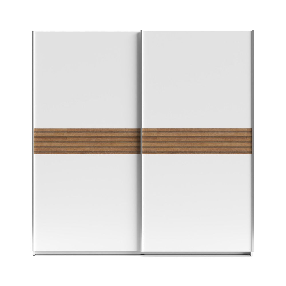 Armadio Metropol 2 ante scorrevoli 200 cm. colore bianco con inserti rovere