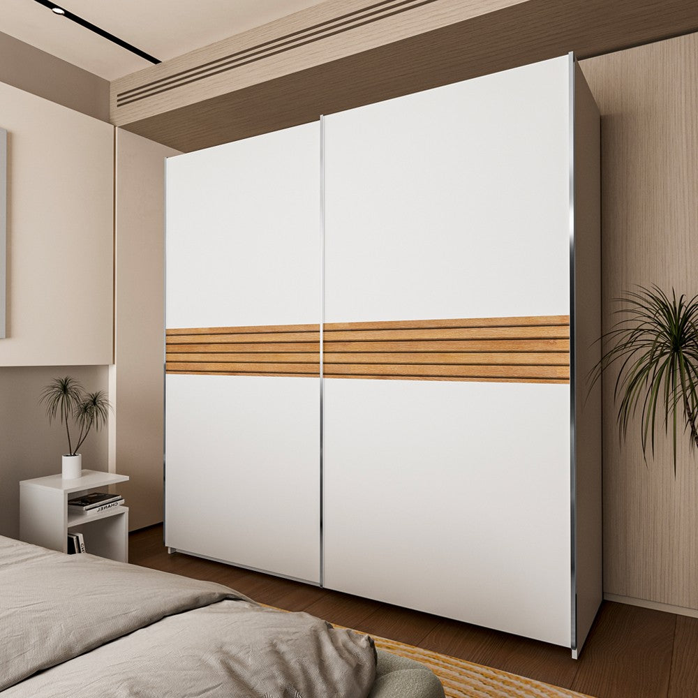 Armadio Metropol 2 ante scorrevoli 200 cm. colore bianco con inserti rovere