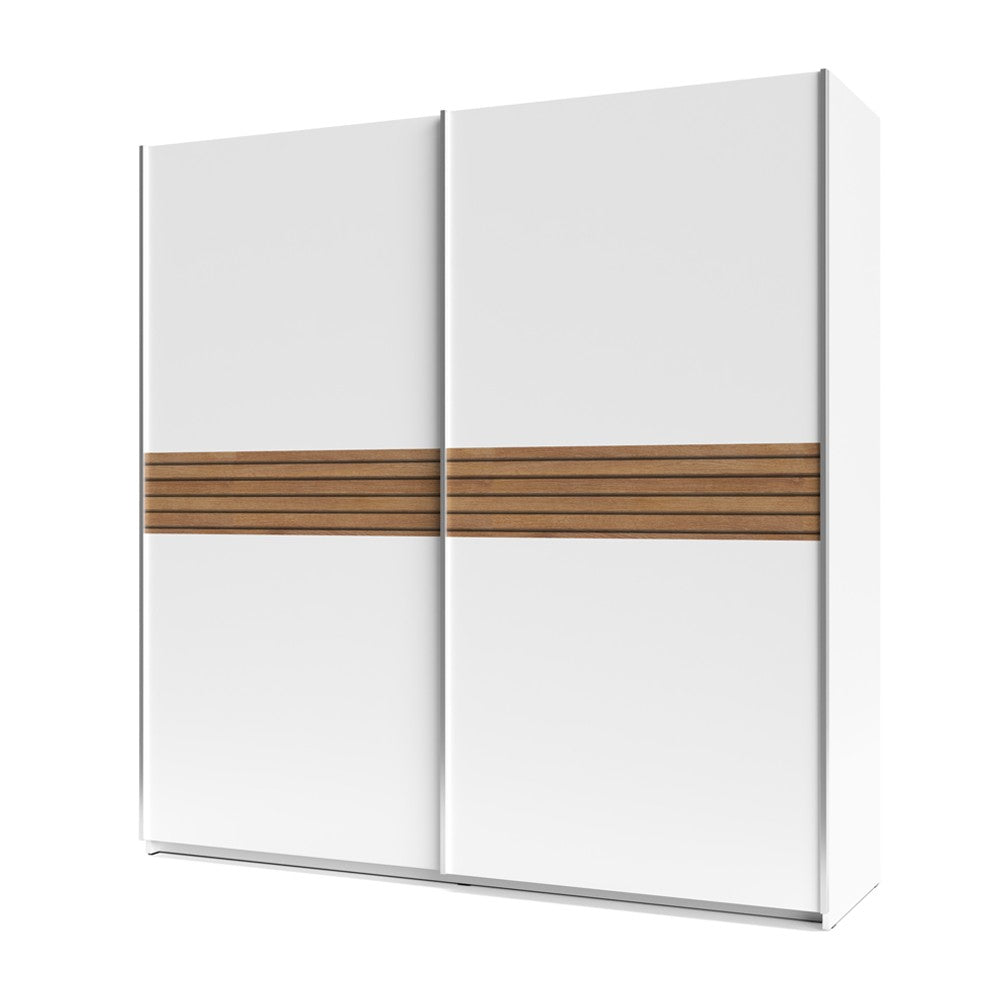 Armadio Metropol 2 ante scorrevoli 200 cm. colore bianco con inserti rovere